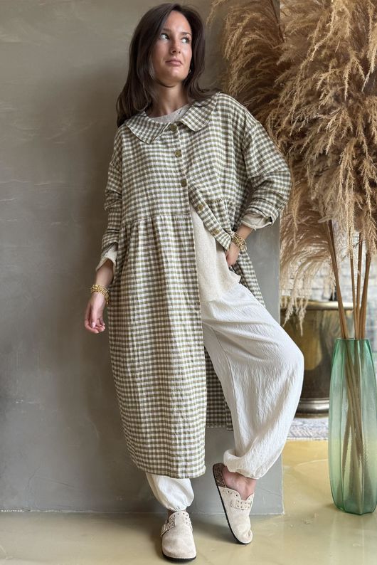 Annie Gingham Peter Pan Frock Coat Olive